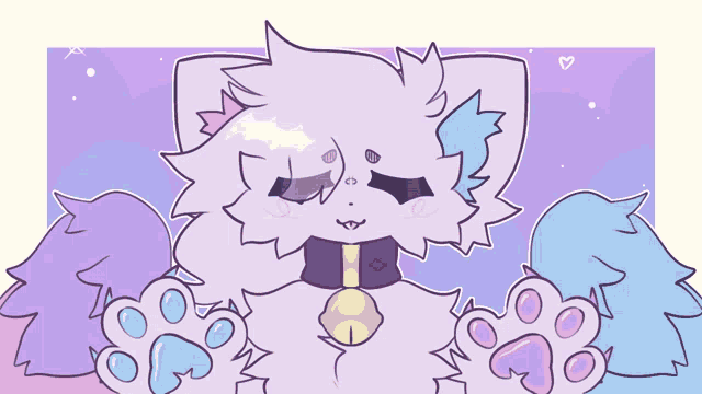 a drawing of a cat with a collar and paws