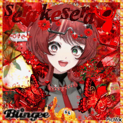 a picture of a girl with red hair and the name sara keser on it