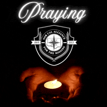 two hands holding a lit candle in front of a logo for the nor cal alliance for the missing