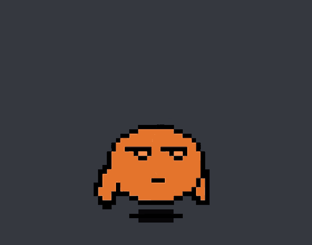 a pixel art drawing of an orange object with a serious face