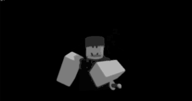 a black and white cartoon character with a hat on is standing in front of a black screen .