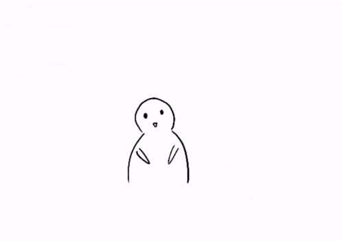 a black and white drawing of a penguin with its arms up .