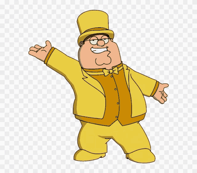 peter griffin from family guy is wearing a yellow top hat
