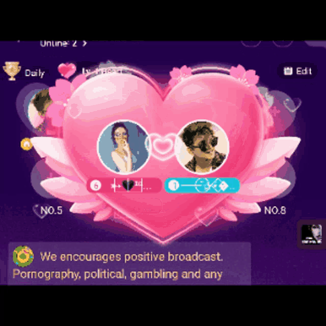a pink heart with a man and woman in it