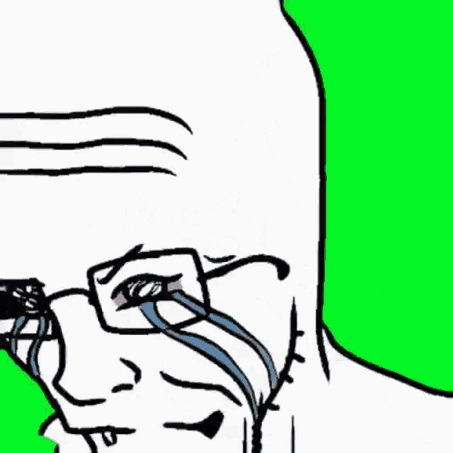 a cartoon of a man crying with his mouth open and tears coming out of his eyes .