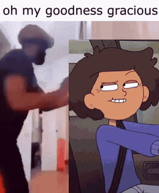 a cartoon of a man standing next to a cartoon of a woman sitting in the back seat of a car .