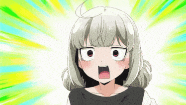 a girl with white hair and red eyes is making a funny face