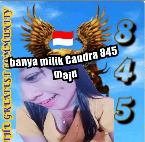 a picture of a woman with the words hanya milik candra 845 maju on the bottom