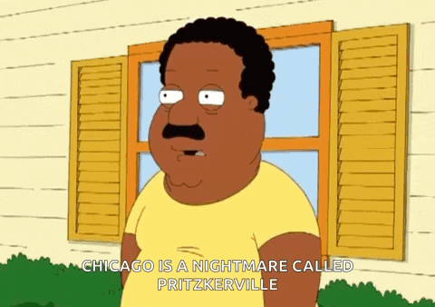 a cartoon of a man standing in front of a window with the words chicago is a nightmare