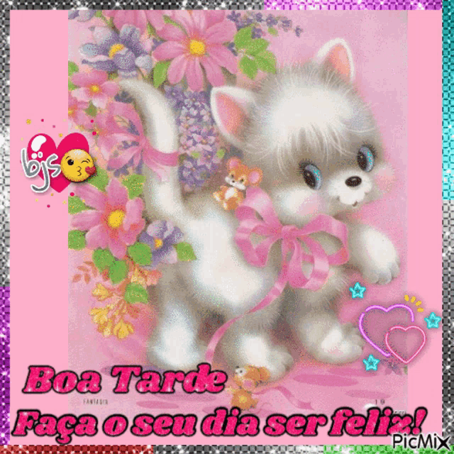 a picture of a cat with the words boa tarde faça o seu dia ser feliz on it