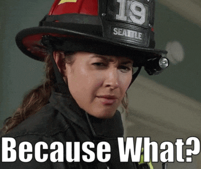 a woman wearing a seattle firefighter 's helmet says because what