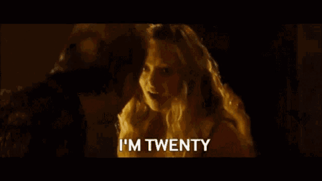 a man and a woman are looking at each other and the man says i 'm twenty