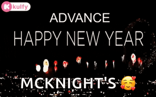 an advance happy new year mcknight 's greeting card with fireworks in the background