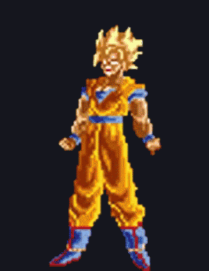 a pixel art of a cartoon character with fire coming out of his body