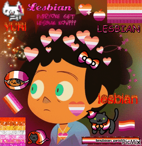 a picture of a person with hearts on their head and the word lesbian on the bottom