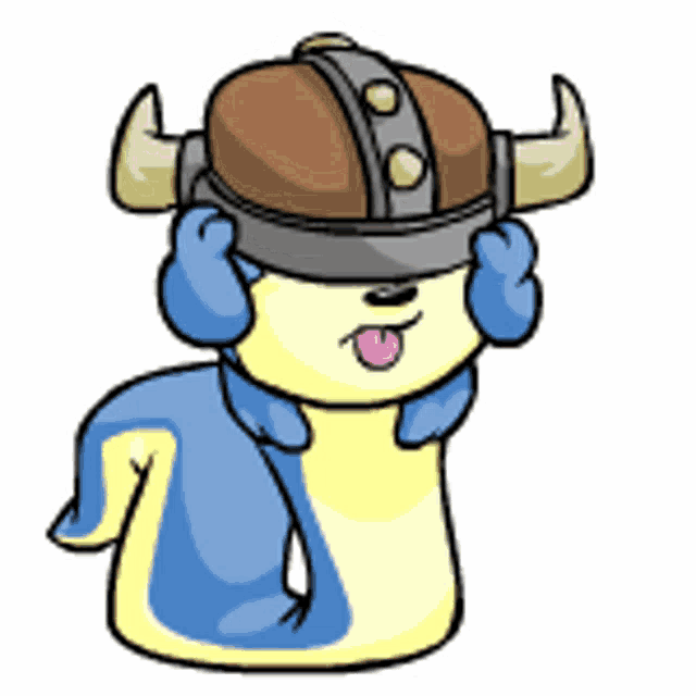 a cartoon snake wearing a viking hat with horns