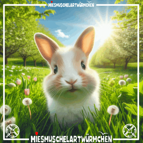 a picture of a rabbit in a field with the words miesmuschelartwurmchen above it