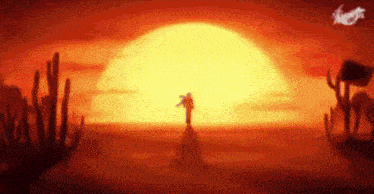 a cartoon of a man standing in front of the sun