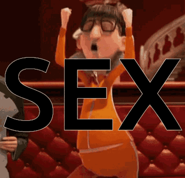 a cartoon character with the word sex written on it