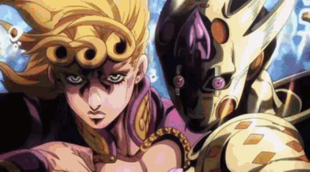 a close up of a cartoon character with a mask on standing next to another character .