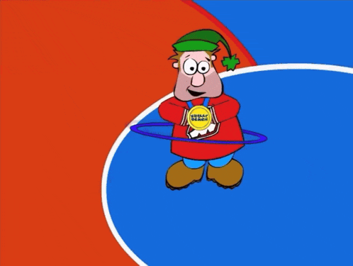 a cartoon character is wearing a gold medal that says chilly beach