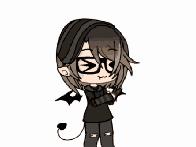 a drawing of a boy with glasses and a bat tail