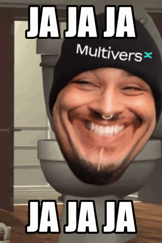 a man wearing a hat that says multivers is smiling on a toilet