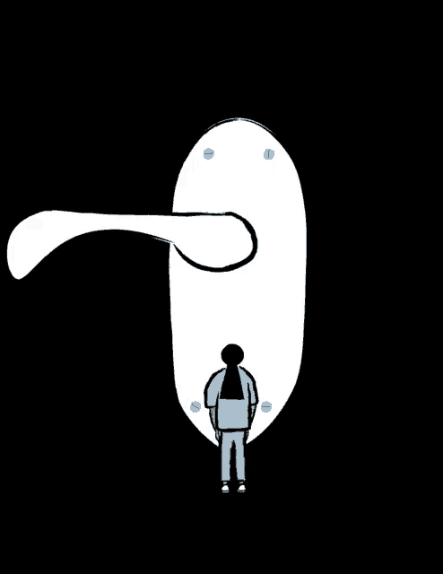 a cartoon drawing of a person standing in front of a door handle