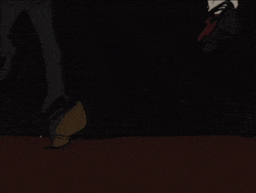 two men in suits and ties are running in a cartoon scene
