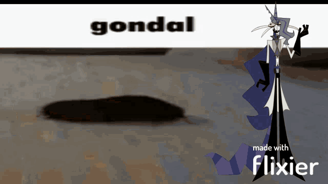 a cartoon character is standing in front of a sign that says gonal made with flixier