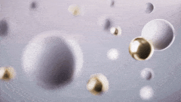 a bunch of white balls and gold balls on a white background