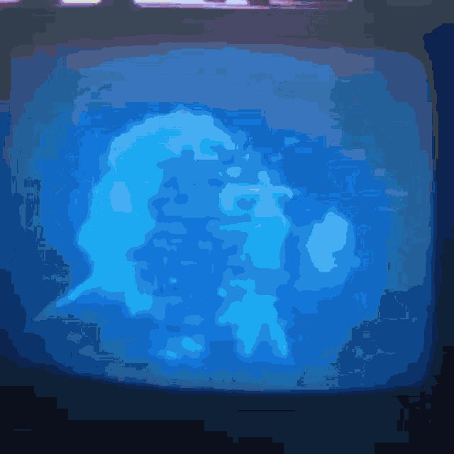 a blue background with a silhouette of a person talking