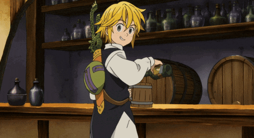 a cartoon character is pouring something into a bucket