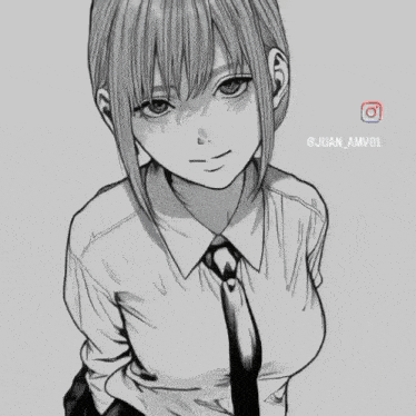 a black and white drawing of a girl wearing a shirt and tie with juan amv07 written in the corner