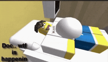 a cartoon character is laying in a hospital bed with the words doc wtf is happenin on the bottom