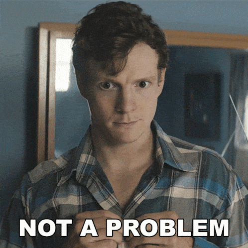 a man in a plaid shirt has the words not a problem written below him