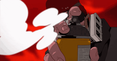 a cartoon drawing of a man holding a lighter with smoke coming out of it