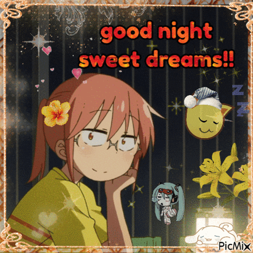 a picture of a girl with the words good night sweet dreams on it