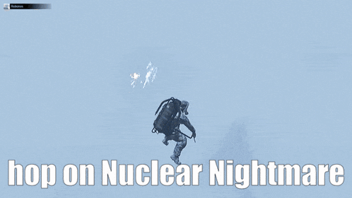 a screenshot of a video game with the words hop on nuclear nightmare at the bottom