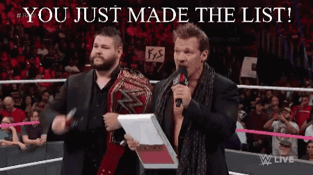 two men in a wrestling ring with the words you just made the list on the bottom