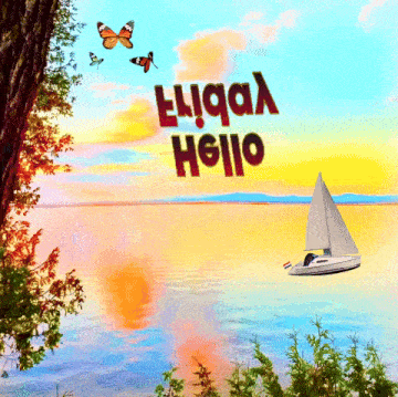 a painting of a sailboat in the water with the words " hello " written on it
