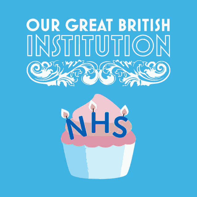 a cupcake with nhs written on it is on a blue background