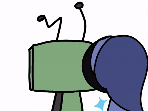 a cartoon drawing of a green robot with a bow tie