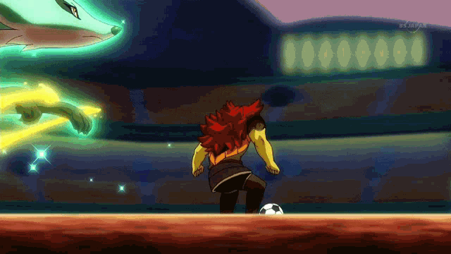 a cartoon of a man kicking a soccer ball in front of a stadium that says tokyo