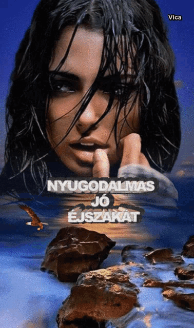 a picture of a woman with nyugodalmas jo ejszakat written on the bottom