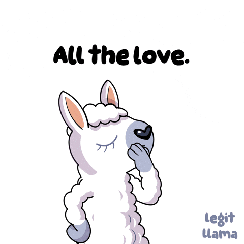 a cartoon of a llama holding a heart with the words all the love below it