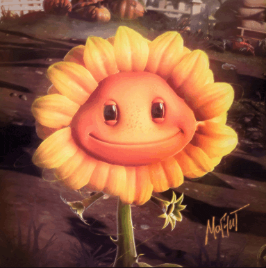 a picture of a sunflower with a smiling face and the name morful on the bottom right