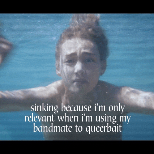a woman is swimming in the ocean with a caption that says sinking because i 'm only relevant when i 'm