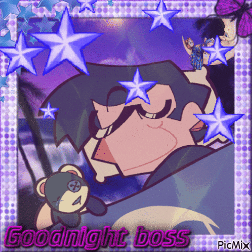 a picture of a man with a teddy bear and the words " goodnight boss "