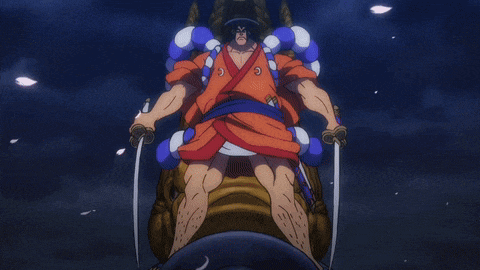 a man in a kimono sits on a throne with two swords